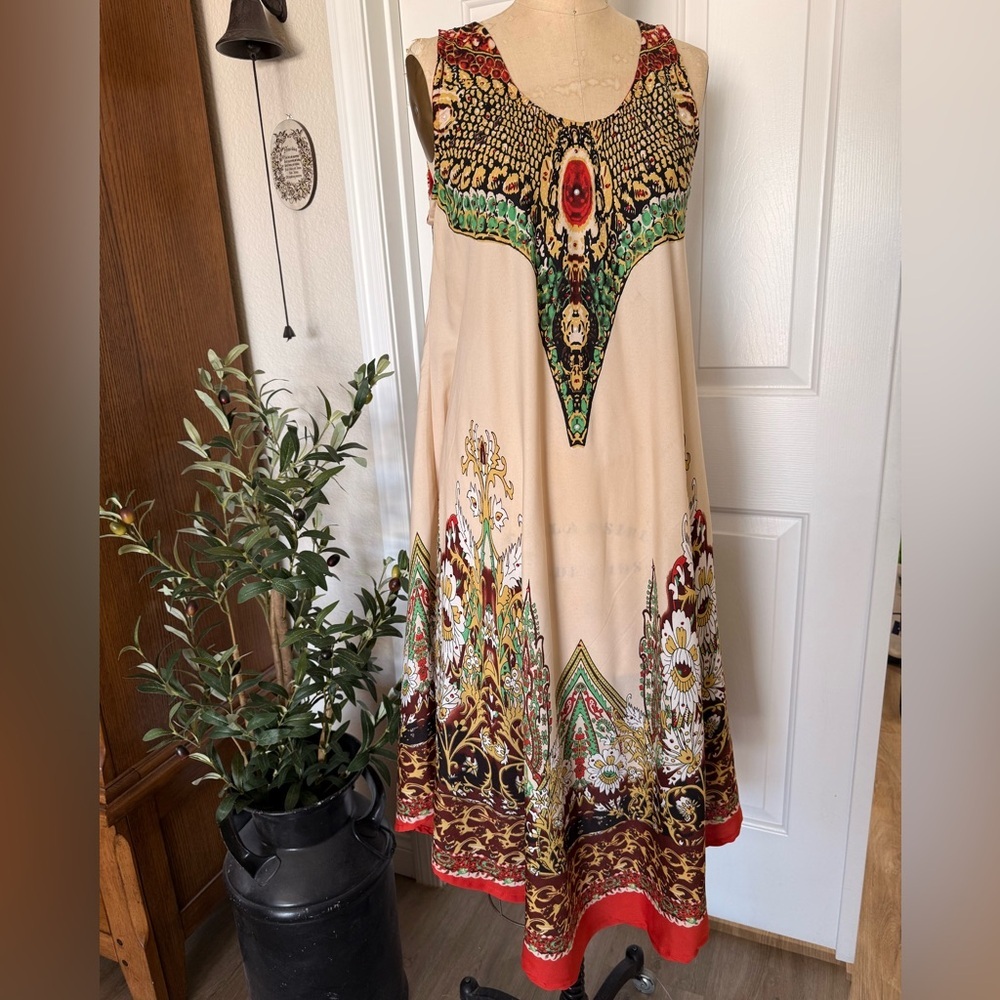 Lapogee Boho Print Tank Trapeze Dress. Size S